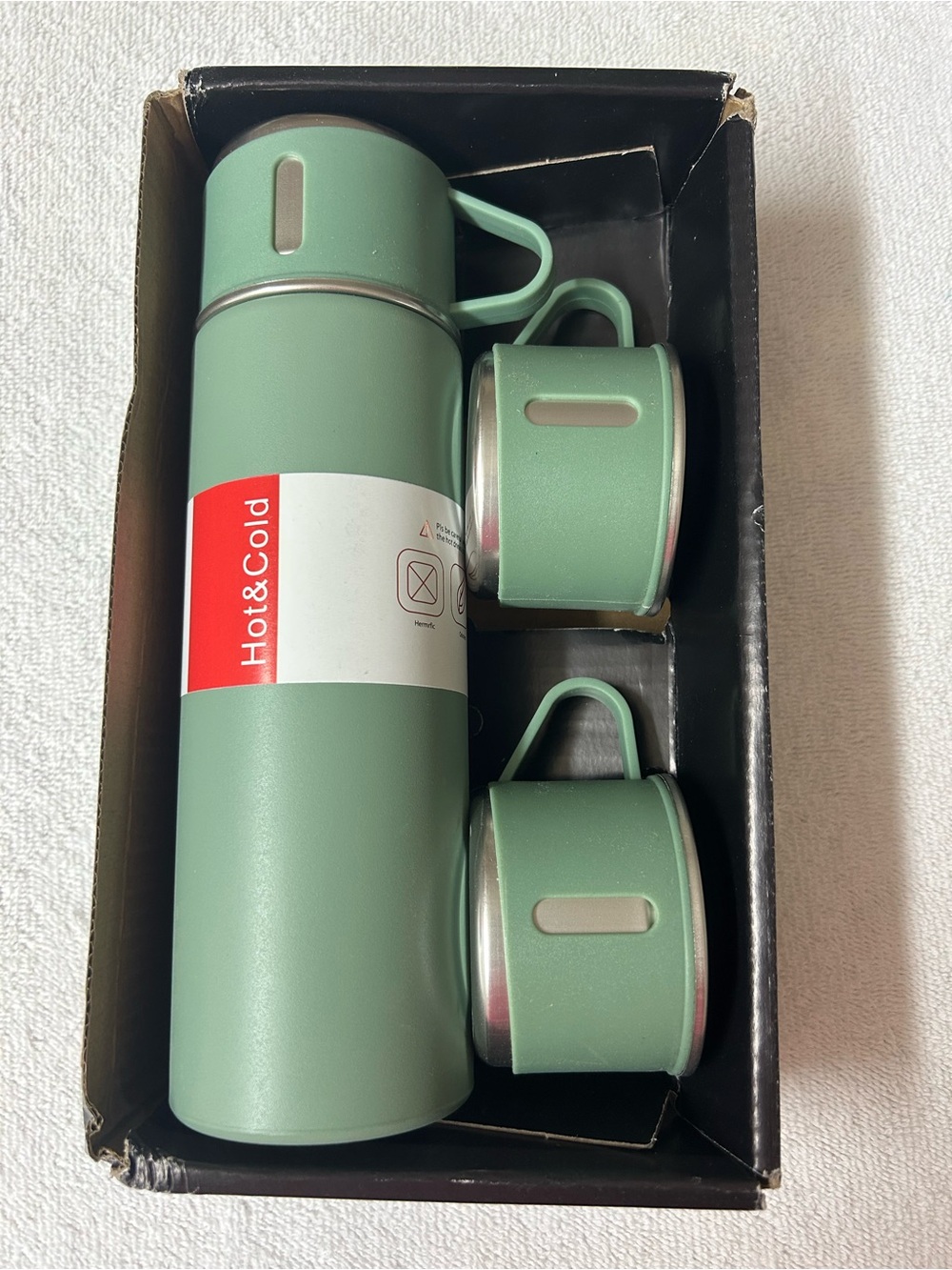 Mint Green Hot & Cold Vacuum Flask with Two Cups